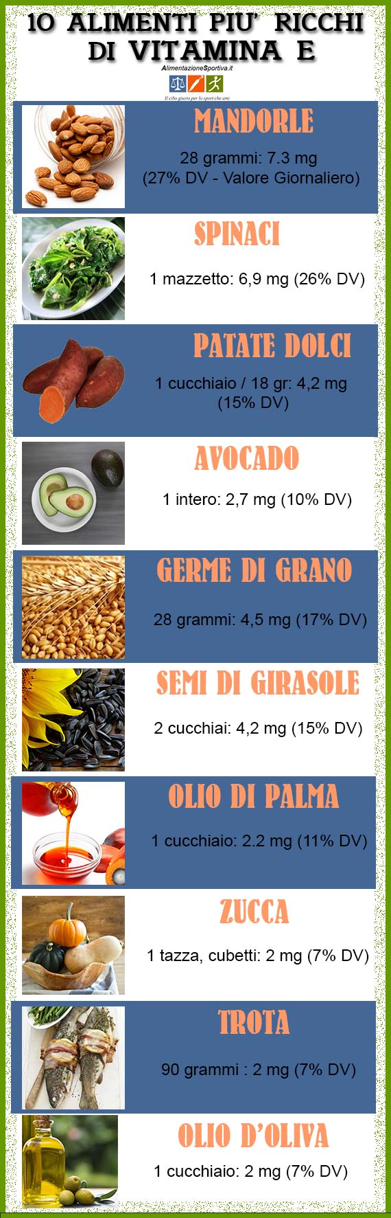 Lista alimenti ricchi di vitamina E